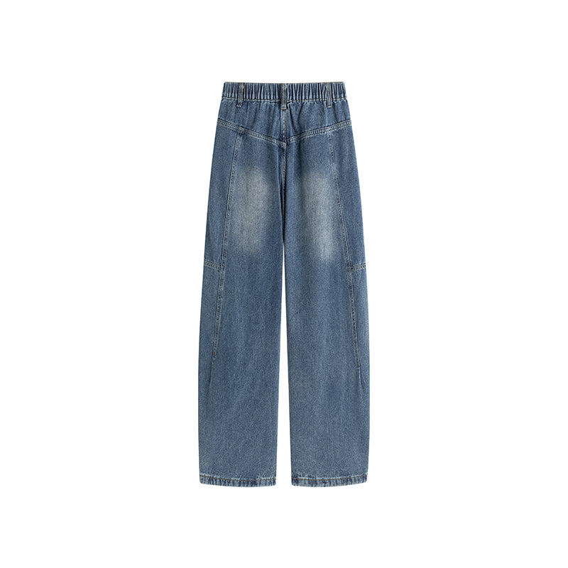 Washed Text Graphic Wide-Leg Jeans